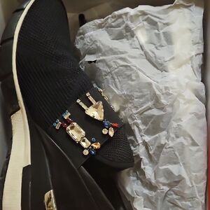 Black Jewel-Embellished Knit Slip-On Sneakers